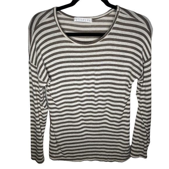 Potter's Pot Tops - Potter’s Pot Striped Long Sleeve Shirt Suede Zip Back Small